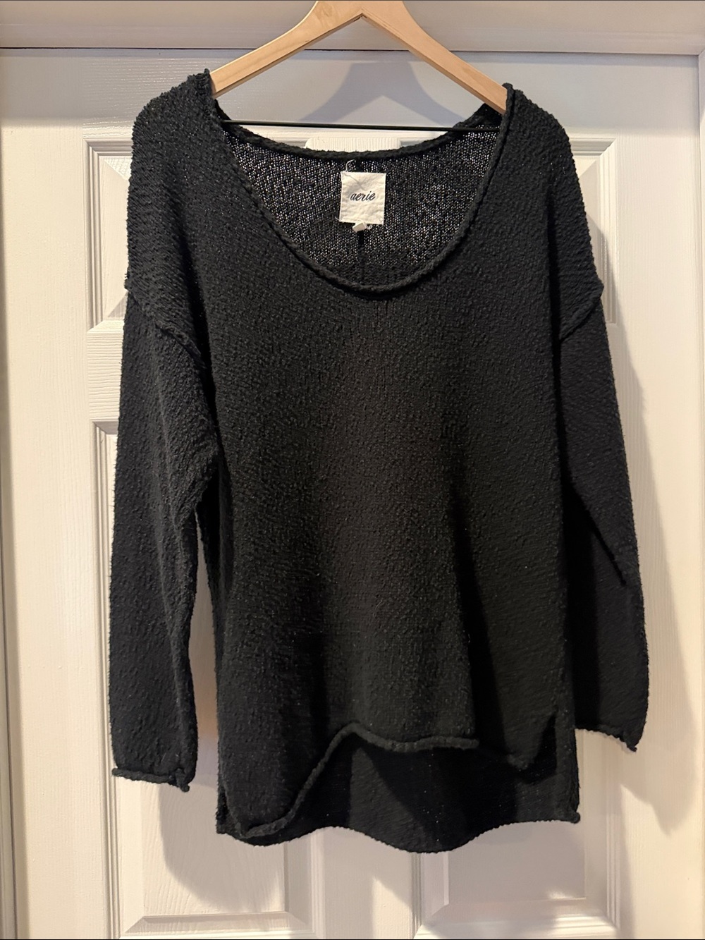 aerie oversized Black Scoop Neck Textured Knit Sweater